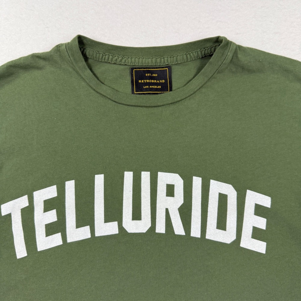 Telluride T Shirt Mens L Olive Green Garment Dyed Tee Made in USA Colorado - Picture 2 of 7